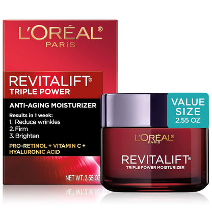 L'Oreal Paris L'Oreal Paris Revitalift Triple Power Anti-Aging Face Moisturizer, Pro Retinol, Hyaluronic Acid And Vitamin C, Reduce Wrinkles 2.55 Oz