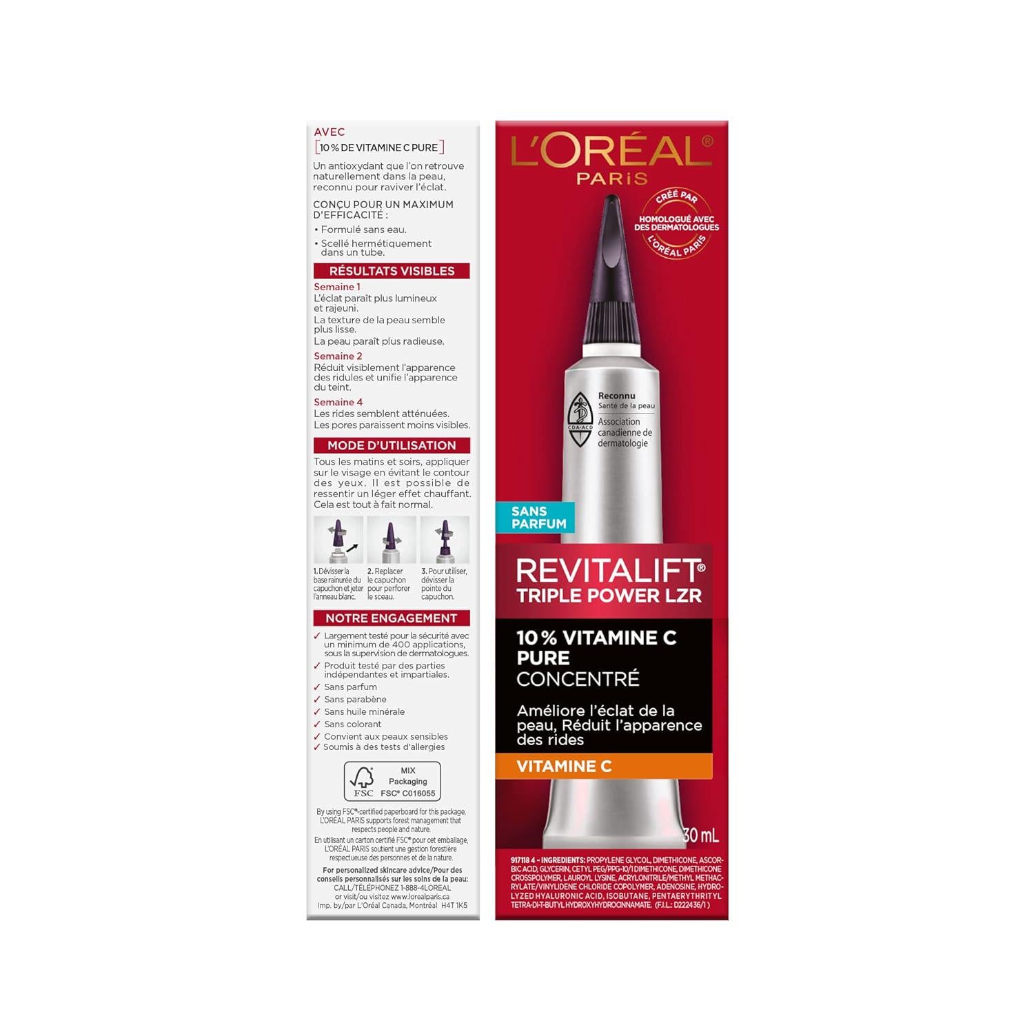 L'Oreal Paris Revitalift 10% Pure Vitamin C Face Serum For Brighter Skin And Reduced Wrinkles, Fragrance Free, 1 0z.,