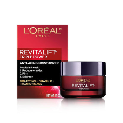 L'Oreal Paris L'Oreal Paris Revitalift Triple Power Anti-Aging Face Moisturizer, Pro Retinol, Hyaluronic Acid And Vitamin C To Reduce Wrinkles, Firm And Brighten Skin, 1.7 Oz