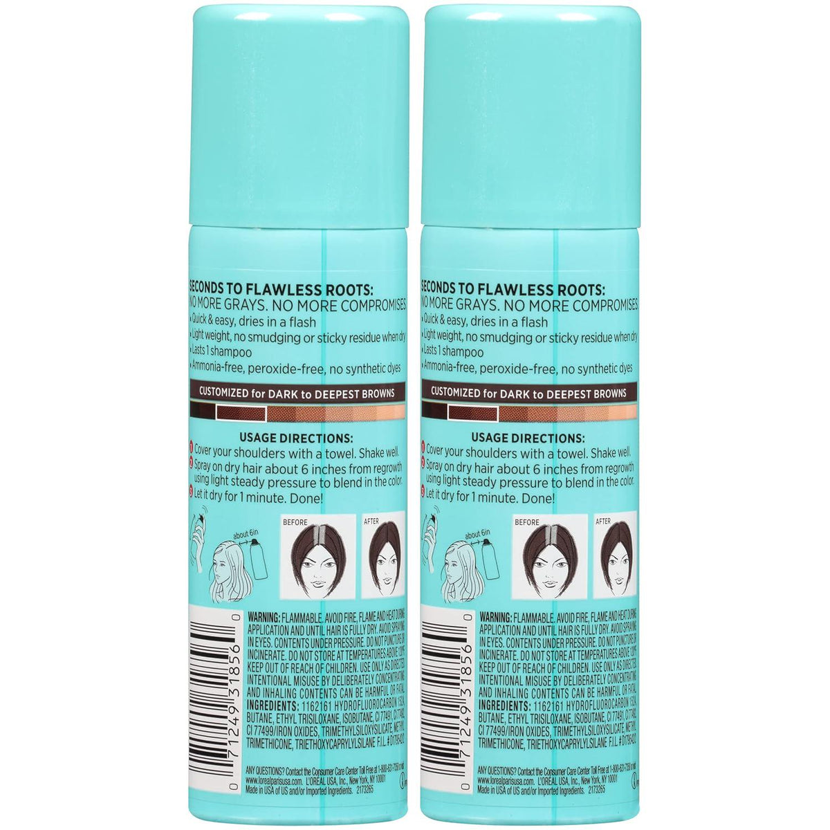 L'Oreal Paris L'Oreal Paris Root Cover Up Temporary Gray Concealer Spray Dark Brown 2 Oz (Pack Of 2) (Packaging May Vary)