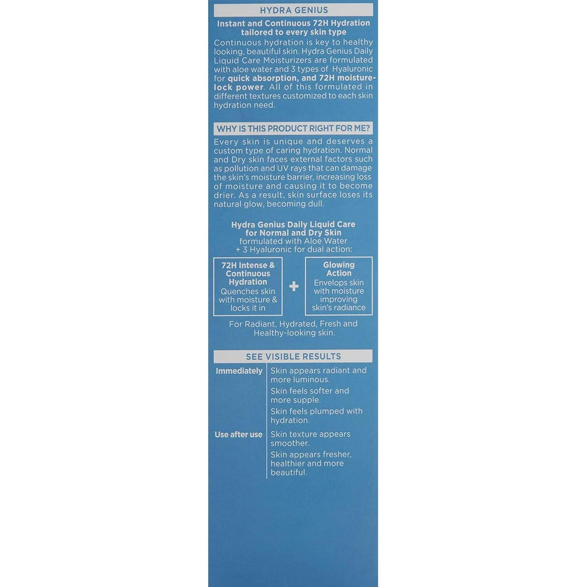 L'Oreal Paris Skincare Hydra Genius Daily Liquid Care Oil-Free Face Moisturizer For Normal To Dry Skin, Hyaluronic Acid Moisturizer For Face With Aloe Water And Hyaluronic Acid, 3.04 Fl. Oz.,