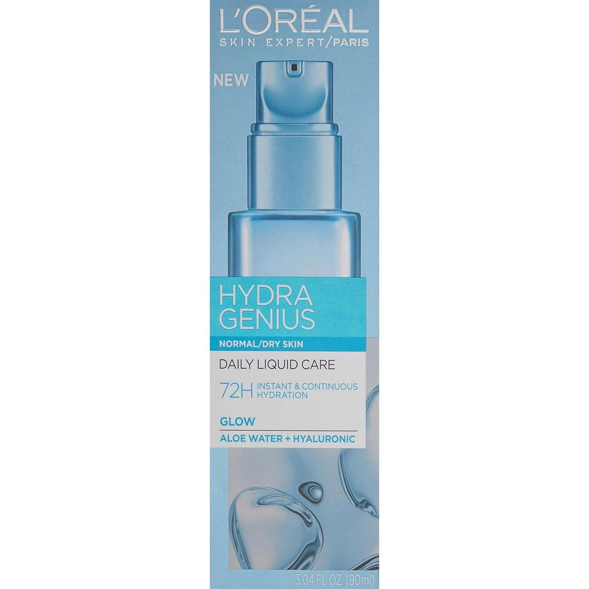 L'Oreal Paris Skincare Hydra Genius Daily Liquid Care Oil-Free Face Moisturizer For Normal To Dry Skin, Hyaluronic Acid Moisturizer For Face With Aloe Water And Hyaluronic Acid, 3.04 Fl. Oz.,