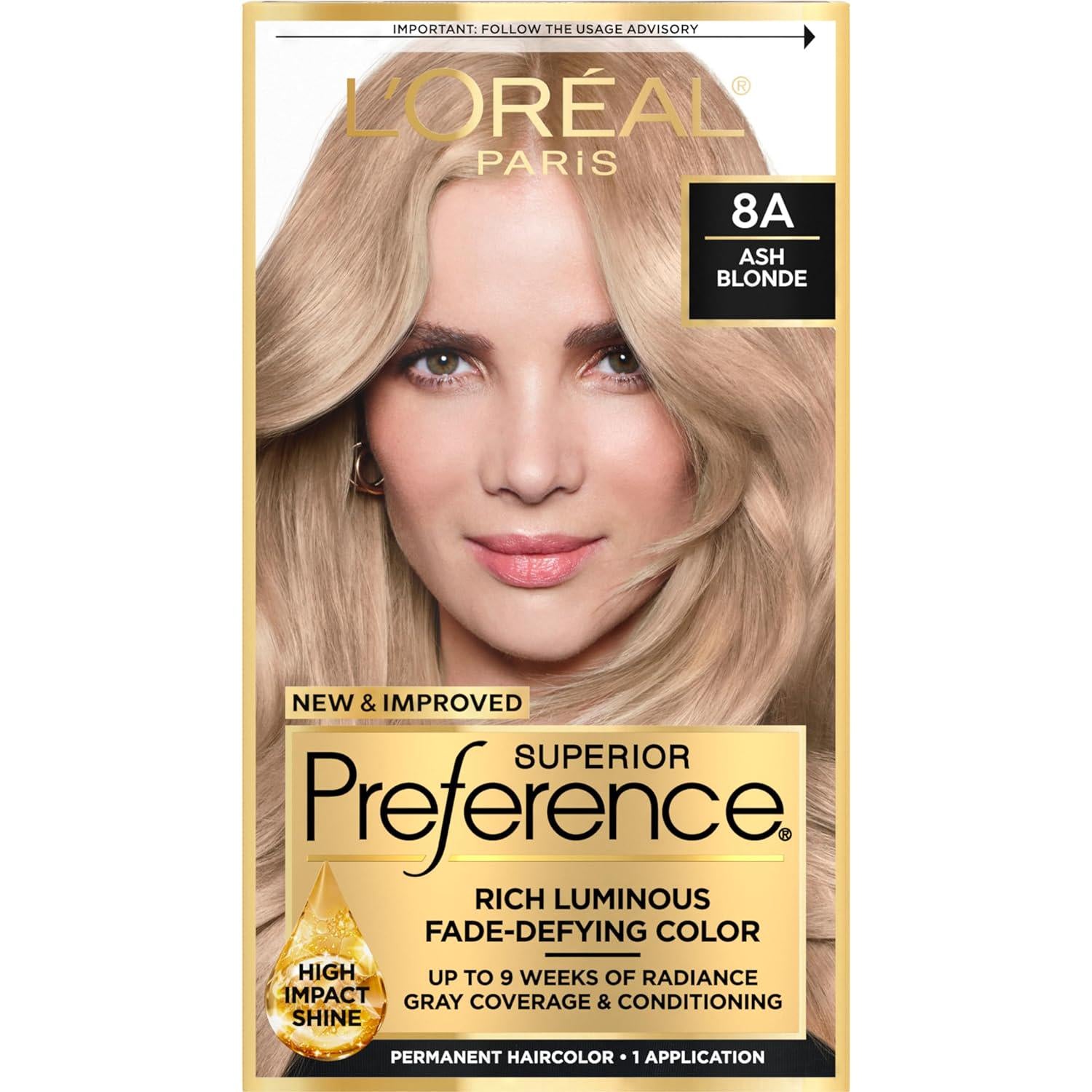 L'Oreal Paris Superior Preference Fade-Defying + Shine Permanent Hair Color, 8A Ash Blonde, Pack Of 1, Hair Dye,