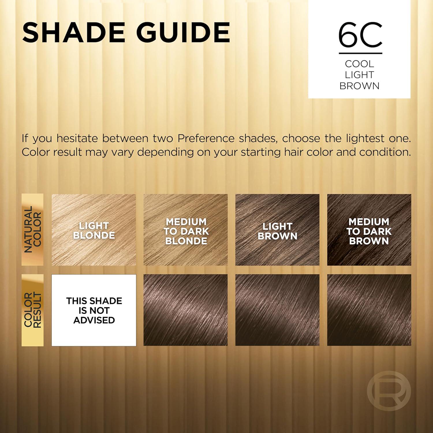 L'Oreal Paris Superior Preference Fade-Defying + Shine Permanent Hair Color, 6C Cool Light Brown, Pack Of 1, Hair Dye,