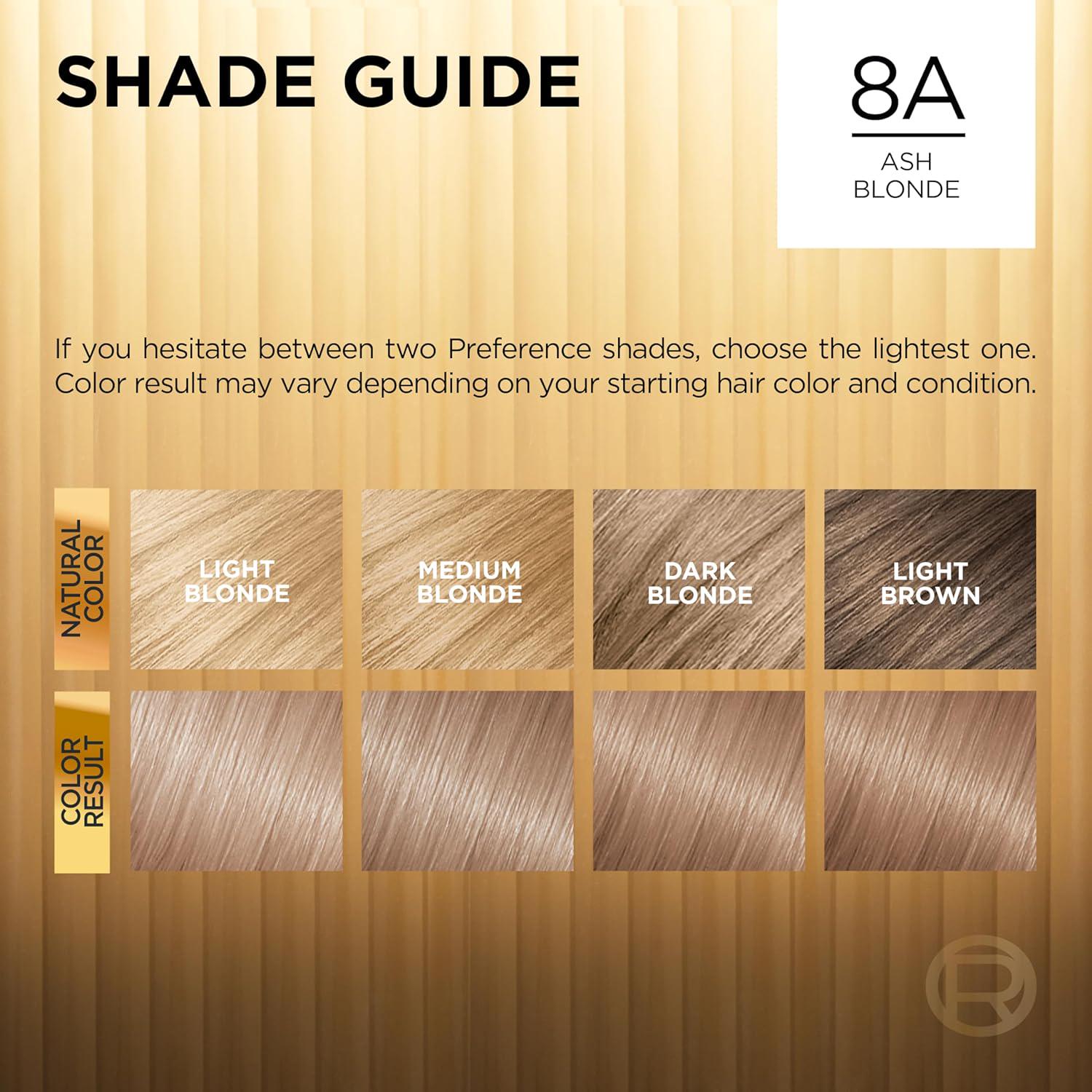 L'Oreal Paris Superior Preference Fade-Defying + Shine Permanent Hair Color, 8A Ash Blonde, Pack Of 1, Hair Dye,