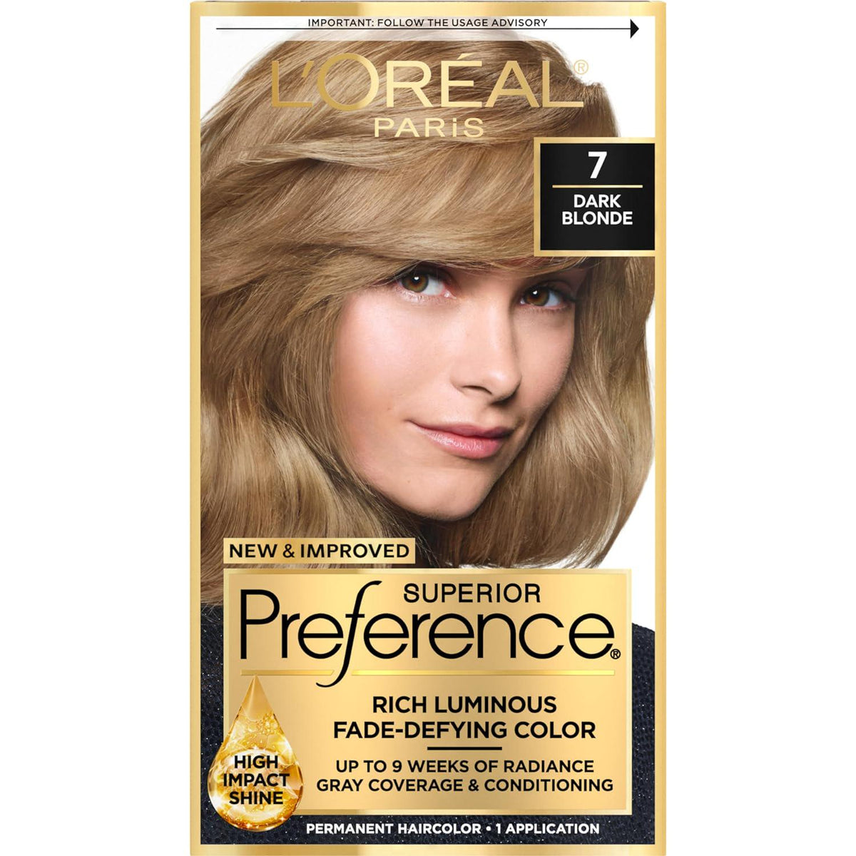 L'Oreal Paris Superior Preference Fade-Defying + Shine Permanent Hair Color, 7 Dark Blonde, Pack Of 1, Hair Dye,