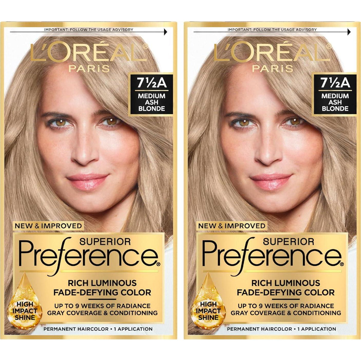L'Oreal Paris Superior Preference Luminous Fade-Defying Permanent Hair Color, Hair Dye For Up To 9 Weeks Of Radiance, Medium Ash Blonde 7.5A, 1 Hair Dye Kit (Pack Of 2),