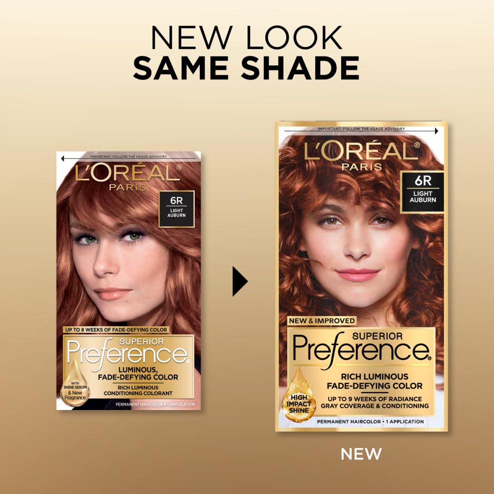 L'Oreal Paris Superior Preference Fade-Defying + Shine Permanent Hair Color, 6R Light Auburn, Pack Of 1, Hair Dye,