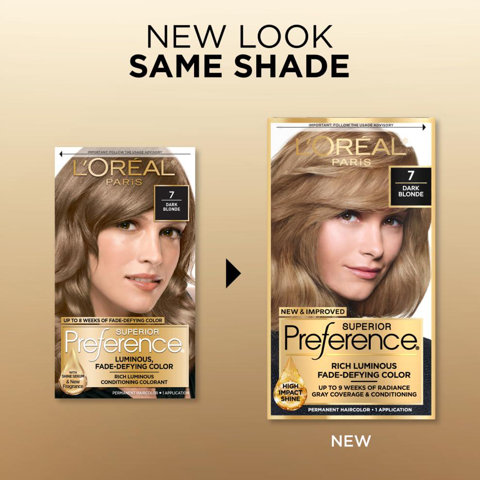 L'Oreal Paris Superior Preference Fade-Defying + Shine Permanent Hair Color, 7 Dark Blonde, Pack Of 1, Hair Dye,