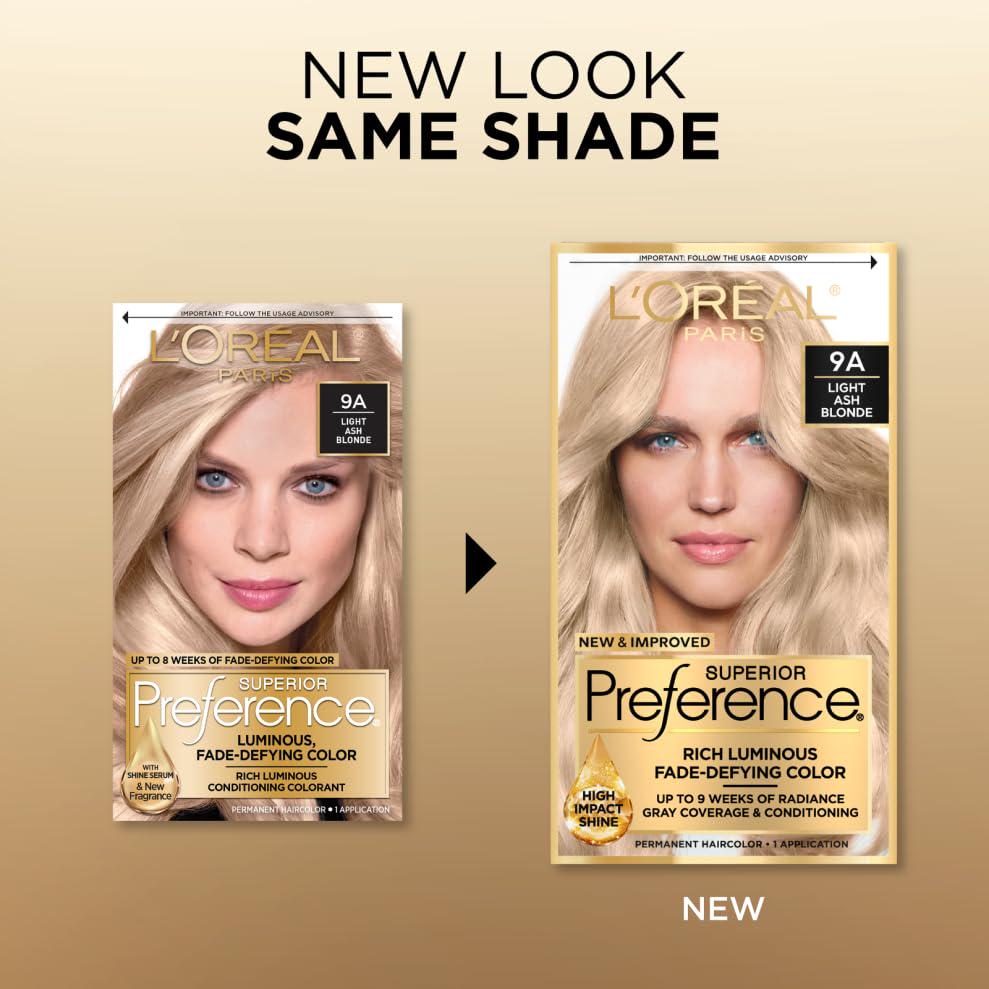 L'Oreal Paris Superior Preference Fade-Defying + Shine Permanent Hair Color, 9A Light Ash Blonde, Pack Of 1, Hair Dye,