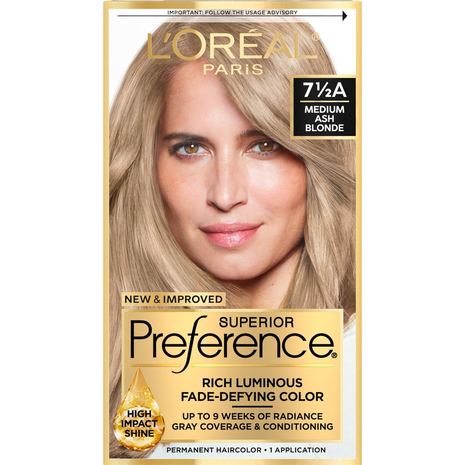 L'Oreal Paris Superior Preference Fade-Defying + Shine Permanent Hair Color, 7.5A Medium Ash Blonde, Pack Of 1, Hair Dye,