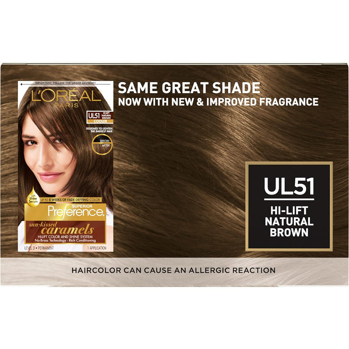 L'Oreal Paris Superior Preference Fade-Defying + Shine Permanent Hair Color, UL51 Hi-Lift Natural Brown, Pack Of 1, Hair Dye,