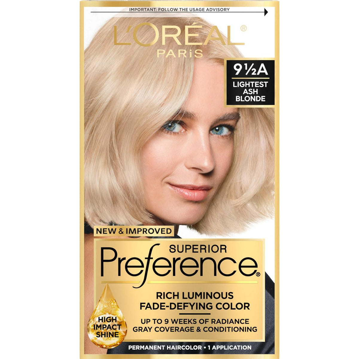 L'Oreal Paris Superior Preference Fade-Defying + Shine Permanent Hair Color, 9.5A Lightest Ash Blonde, Pack Of 1, Hair Dye,