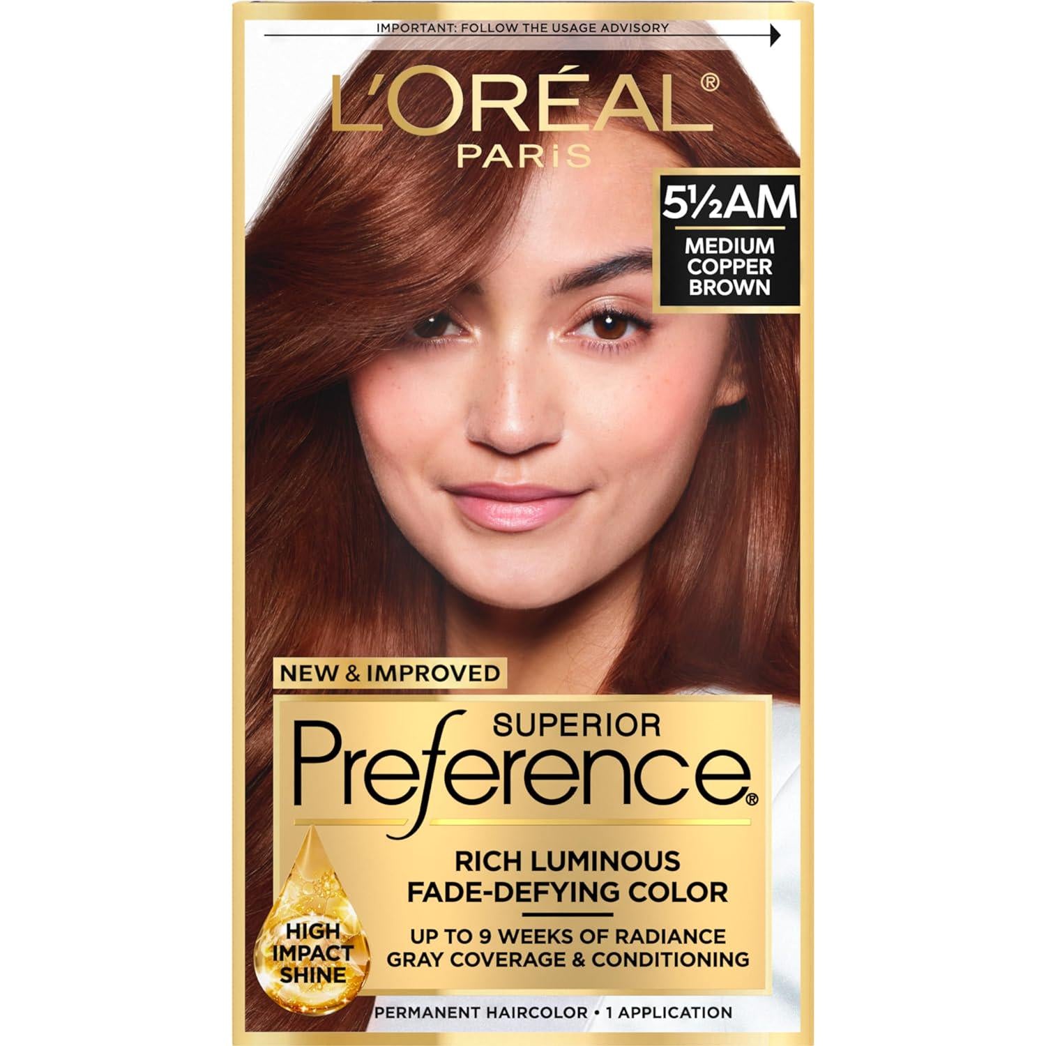 L'Oreal Paris Superior Preference Fade-Defying + Shine Permanent Hair Color, 5.5AM Medium Copper Brown, Pack Of 1, Hair Dye,