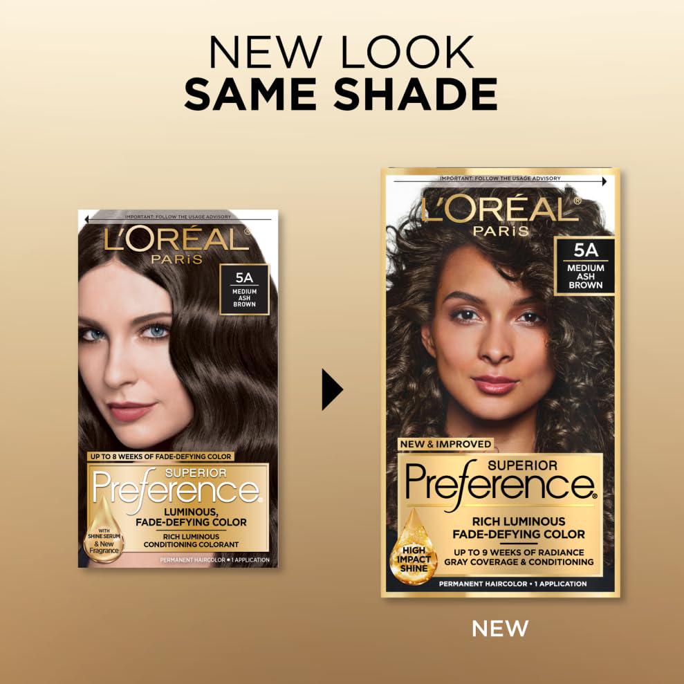 L'Oreal Paris Superior Preference Fade-Defying + Shine Permanent Hair Color, 5A Medium Ash Brown, Pack Of 1, Hair Dye,