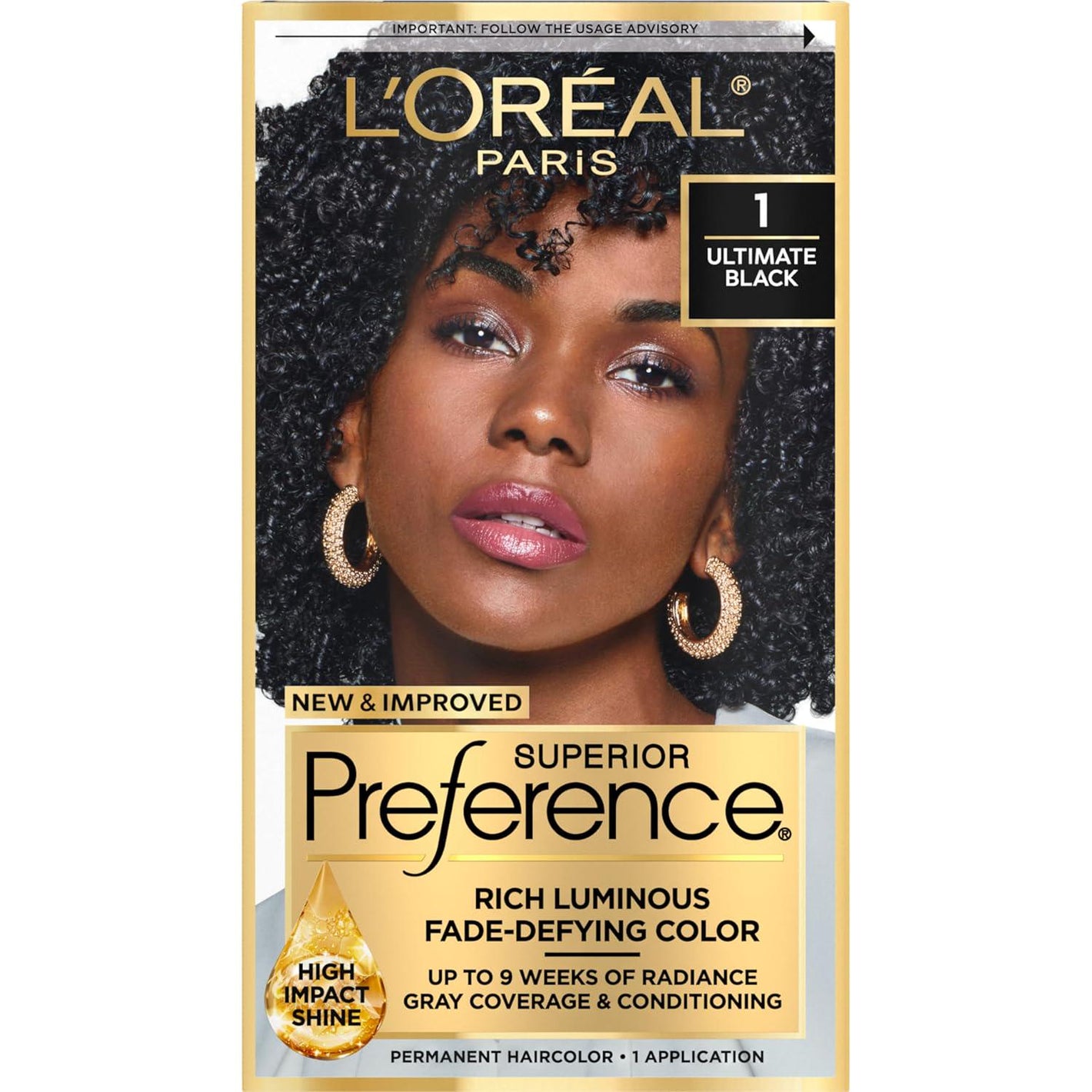 L'Oreal Paris Superior Preference Fade-Defying + Shine Permanent Hair Color, 1.0 Ultimate Black, Pack Of 1, Hair Dye,