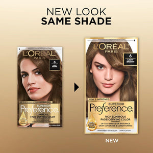 L'Oreal Paris Superior Preference Fade-Defying + Shine Permanent Hair Color, 6 Light Brown, Pack Of 1, Hair Dye,
