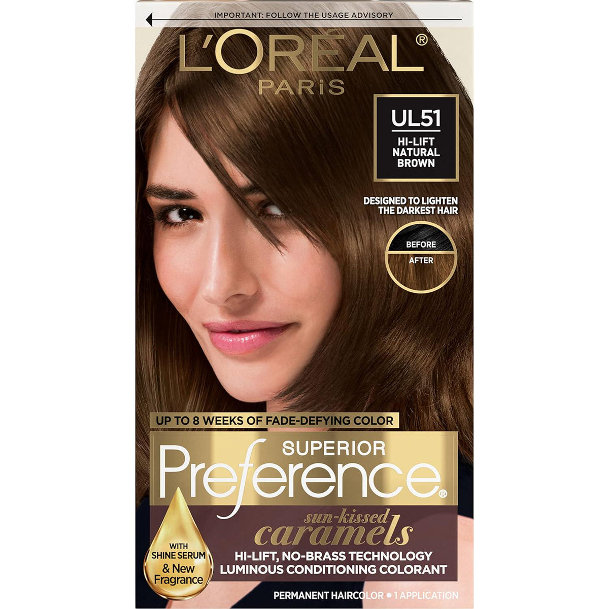 L'Oreal Paris Superior Preference Fade-Defying + Shine Permanent Hair Color, UL51 Hi-Lift Natural Brown, Pack Of 1, Hair Dye,