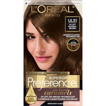 L'Oreal Paris Superior Preference Fade-Defying + Shine Permanent Hair Color, UL51 Hi-Lift Natural Brown, Pack Of 1, Hair Dye,