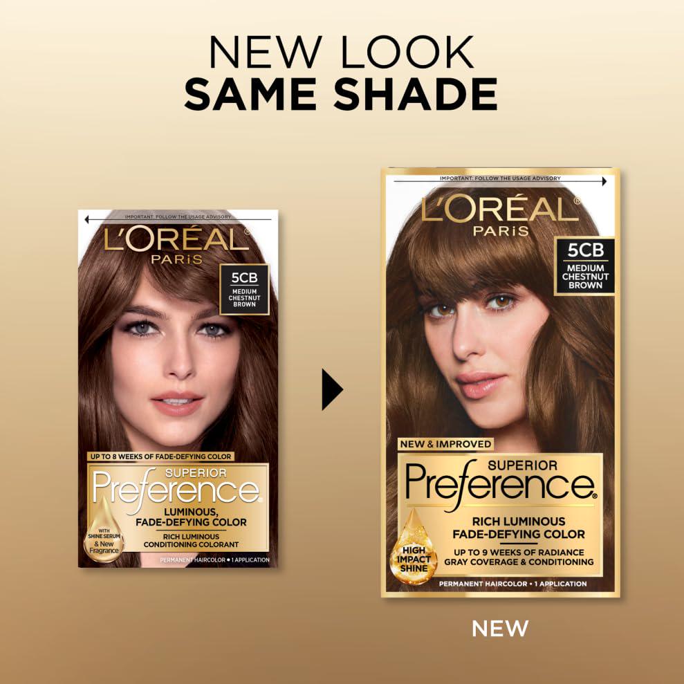 L'Oreal Paris Superior Preference Fade-Defying + Shine Permanent Hair Color, 5CB Medium Chestnut Brown, Pack Of 1, Hair Dye,