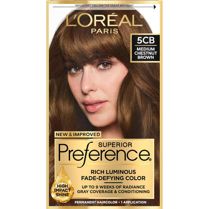 L'Oreal Paris Superior Preference Fade-Defying + Shine Permanent Hair Color, 5CB Medium Chestnut Brown, Pack Of 1, Hair Dye,