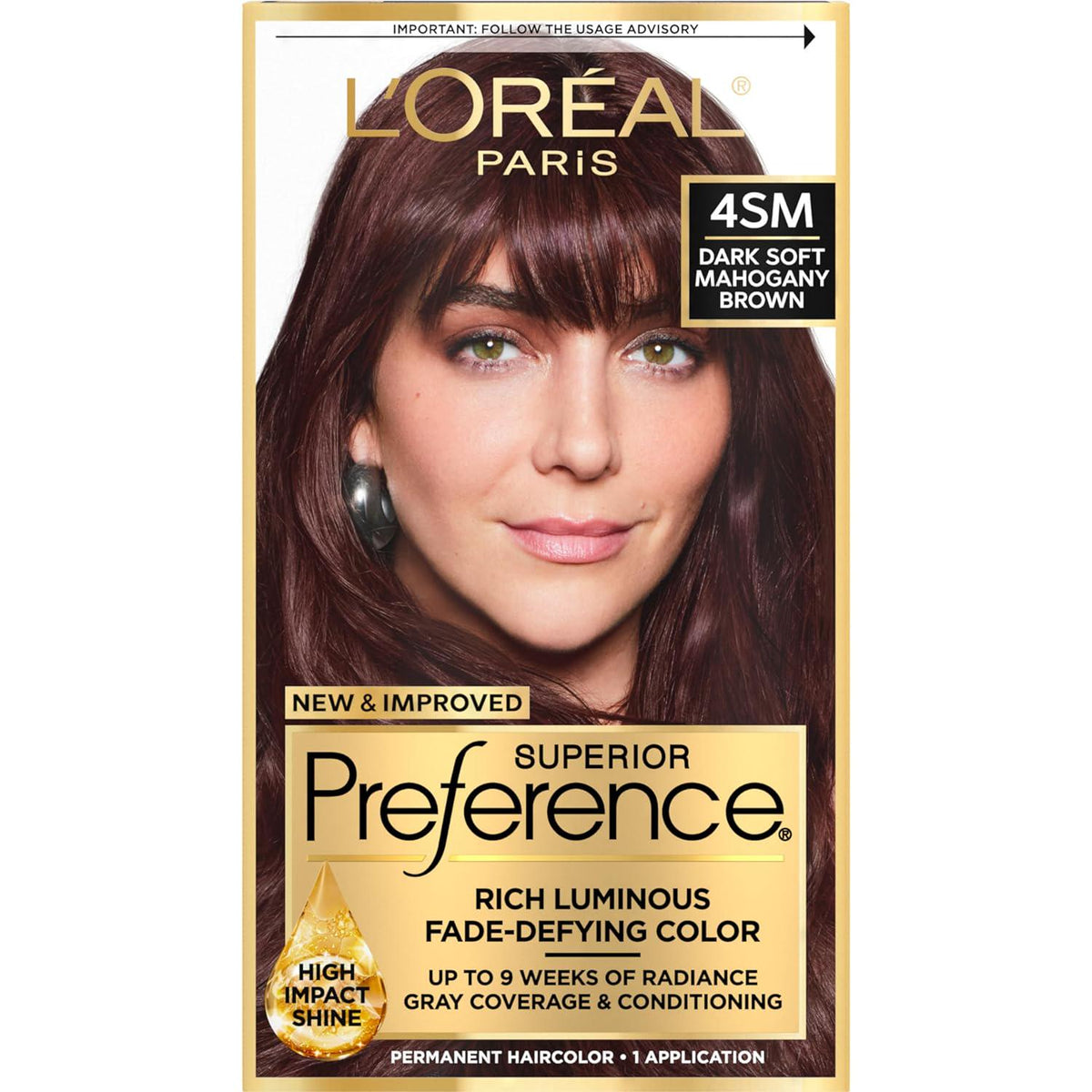 L'Oreal Paris Superior Preference Fade-Defying + Shine Permanent Hair Color, 4SM Dark Soft Mahogany Brown, Pack Of 1, Hair Dye,