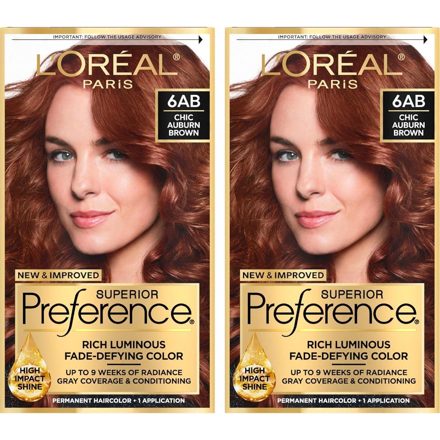 L'Oreal Paris Superior Preference Luminous Fade-Defying Permanent Hair Color, Hair Dye For Up To 9 Weeks Of Radiance, Chic Auburn Brown 6AB, 1 Hair Dye Kit (Pack Of 2),