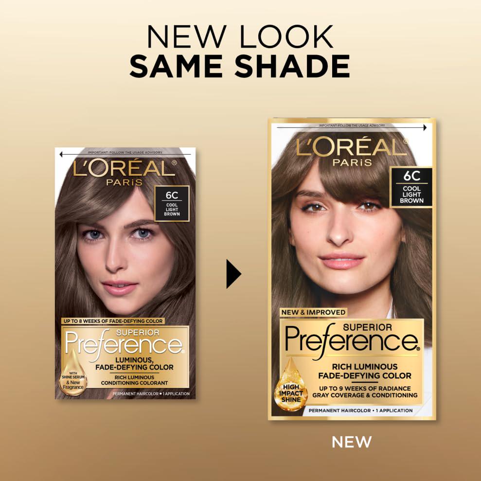 L'Oreal Paris Superior Preference Fade-Defying + Shine Permanent Hair Color, 6C Cool Light Brown, Pack Of 1, Hair Dye,