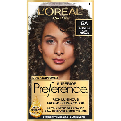 L'Oreal Paris Superior Preference Fade-Defying + Shine Permanent Hair Color, 5A Medium Ash Brown, Pack Of 1, Hair Dye,