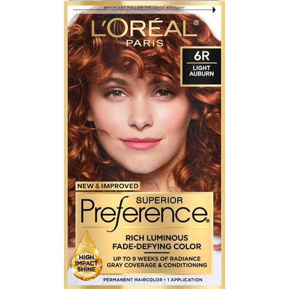 L'Oreal Paris Superior Preference Fade-Defying + Shine Permanent Hair Color, 6R Light Auburn, Pack Of 1, Hair Dye,