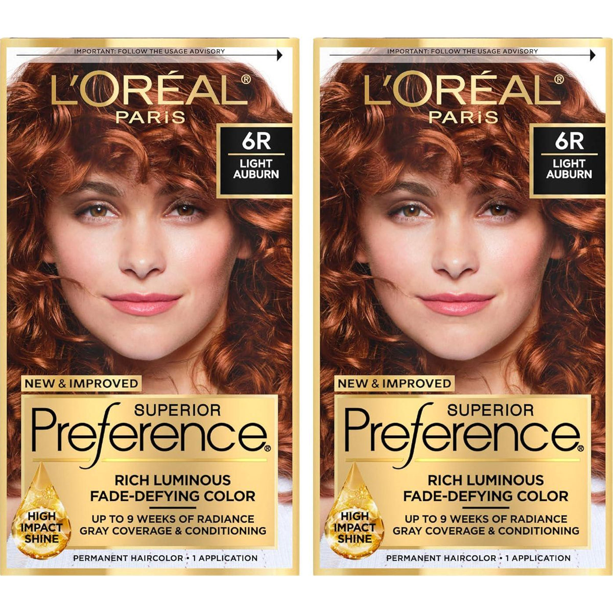 L'Oreal Paris Superior Preference Luminous Fade-Defying Permanent Hair Color, Hair Dye For Up To 9 Weeks Of Radiance, Light Auburn 6R, 1 Hair Dye Kit (Pack Of 2),