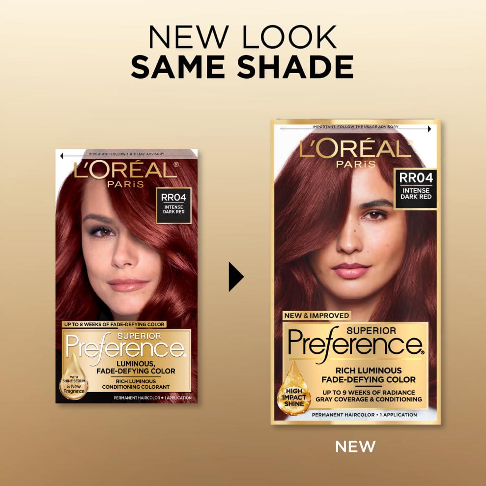 L'Oreal Paris Superior Preference Fade-Defying + Shine Permanent Hair Color, RR-04 Intense Dark Red, Pack Of 1, Hair Dye,