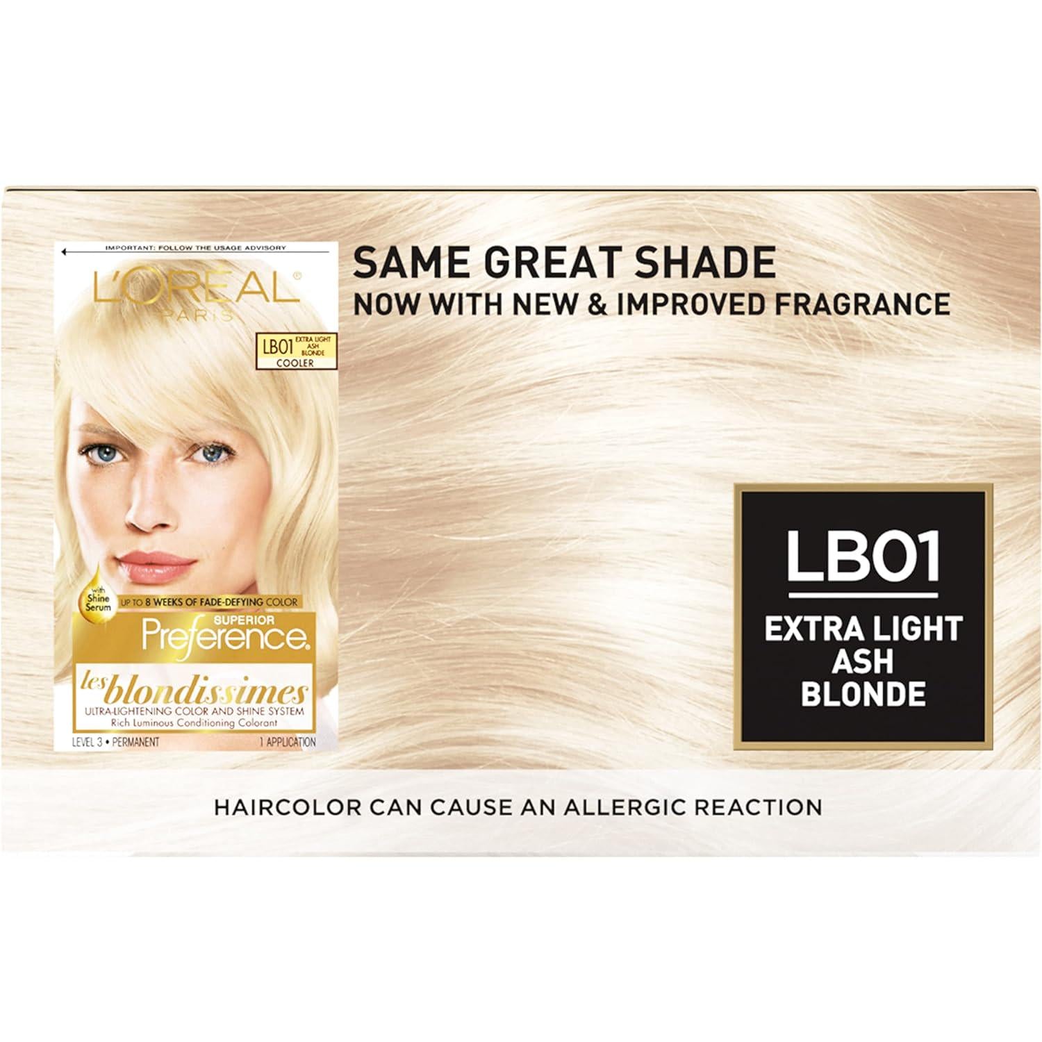 L'Oreal Paris Superior Preference Fade-Defying + Shine Permanent Hair Color, LB01 Extra Light Ash Blonde, Pack Of 2, Hair Dye,
