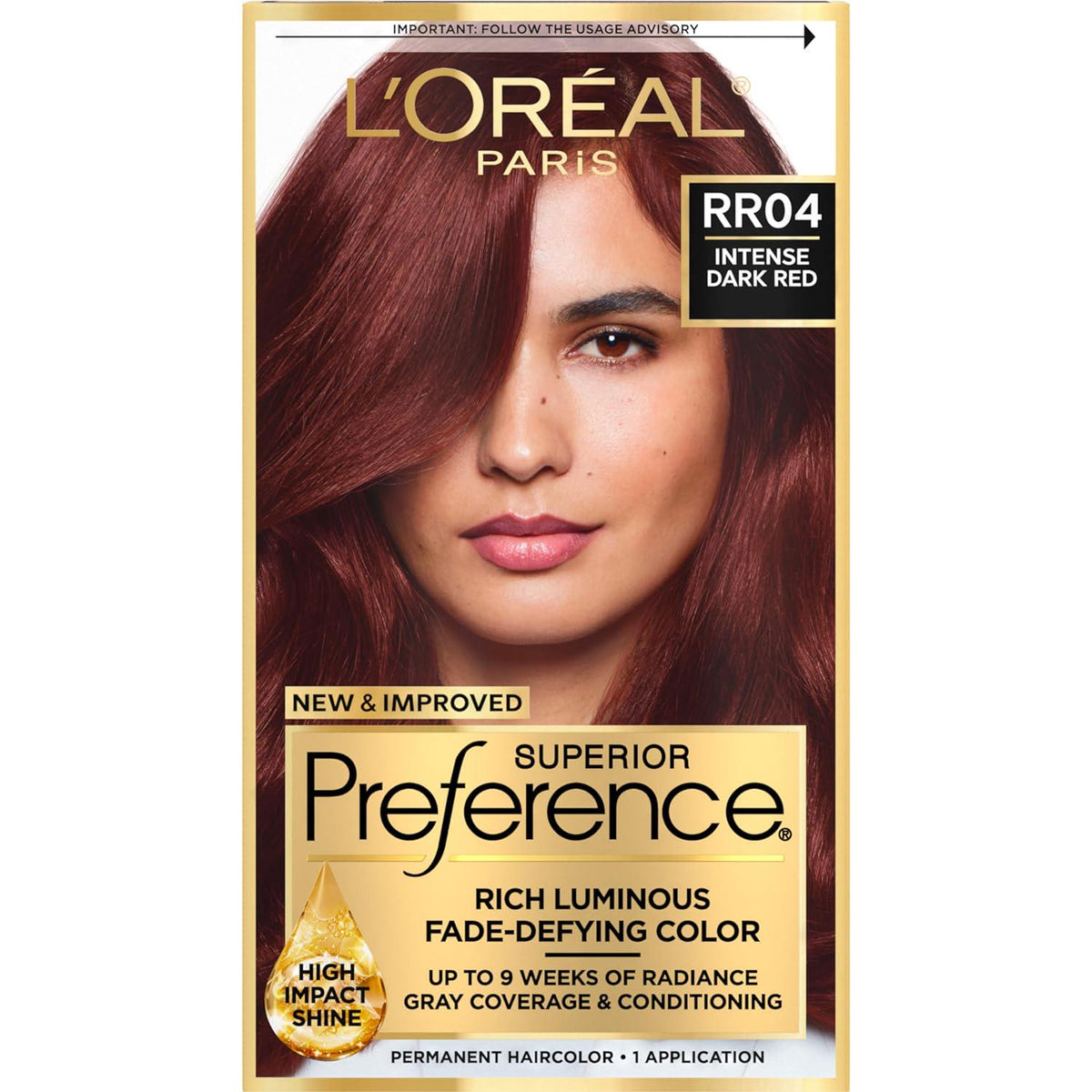 L'Oreal Paris Superior Preference Fade-Defying + Shine Permanent Hair Color, RR-04 Intense Dark Red, Pack Of 1, Hair Dye,