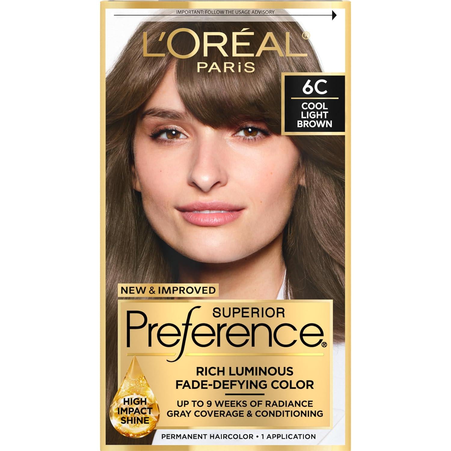 L'Oreal Paris Superior Preference Fade-Defying + Shine Permanent Hair Color, 6C Cool Light Brown, Pack Of 1, Hair Dye,