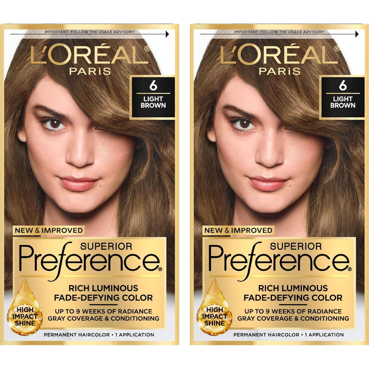L'Oreal Paris Superior Preference Luminous Fade-Defying Permanent Hair Color, Hair Dye For Up To 9 Weeks Of Radiance, Light Brown 6, 1 Hair Dye Kit (Pack Of 2),