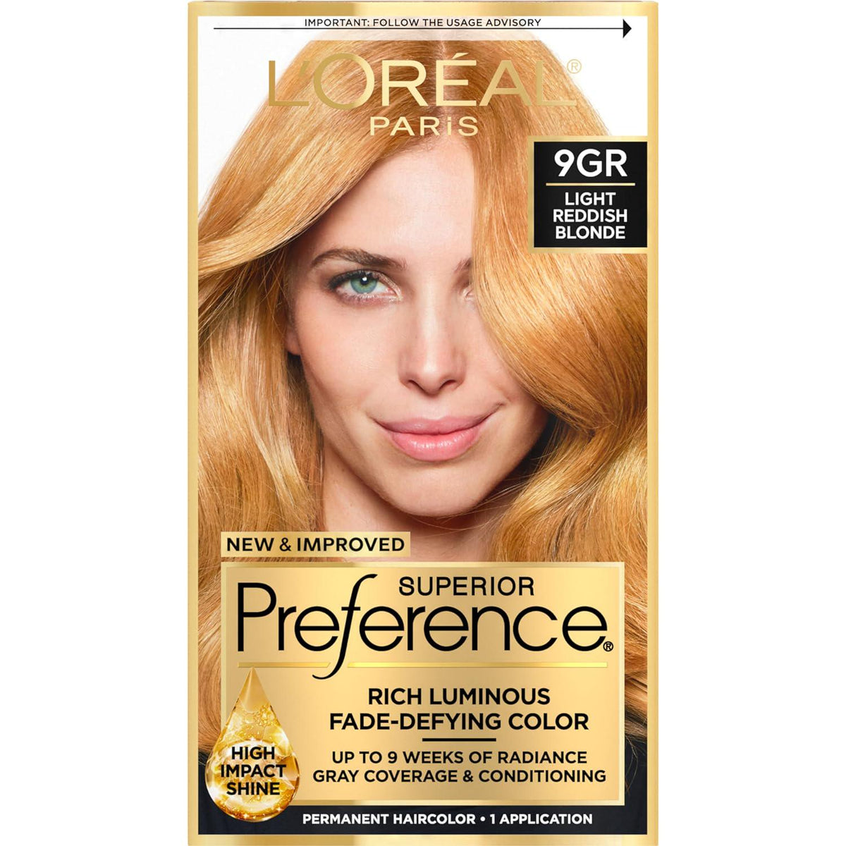 L'Oreal Paris Superior Preference Fade-Defying + Shine Permanent Hair Color, 9GR Light Golden Reddish Blonde, Pack Of 1, Hair Dye,