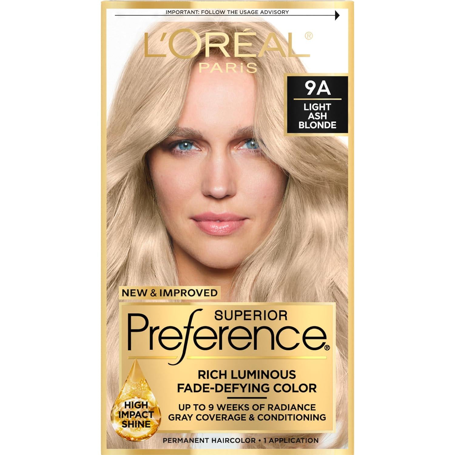 L'Oreal Paris Superior Preference Fade-Defying + Shine Permanent Hair Color, 9A Light Ash Blonde, Pack Of 1, Hair Dye,