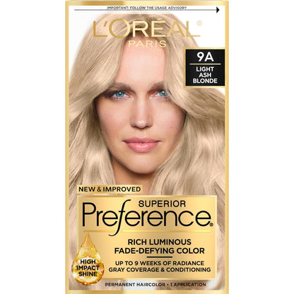 L'Oreal Paris Superior Preference Fade-Defying + Shine Permanent Hair Color, 9A Light Ash Blonde, Pack Of 1, Hair Dye,