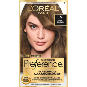 L'Oreal Paris Superior Preference Fade-Defying + Shine Permanent Hair Color, 6 Light Brown, Pack Of 1, Hair Dye,