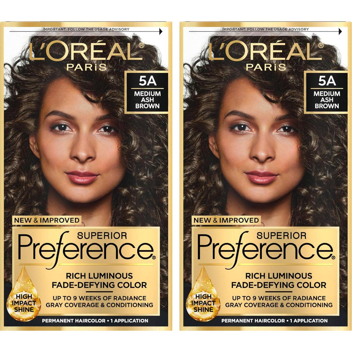 L'Oreal Paris Superior Preference Luminous Fade-Defying Permanent Hair Color, Hair Dye For Up To 9 Weeks Of Radiance, Medium Ash Brown 5A, 1 Hair Dye Kit (Pack Of 2),