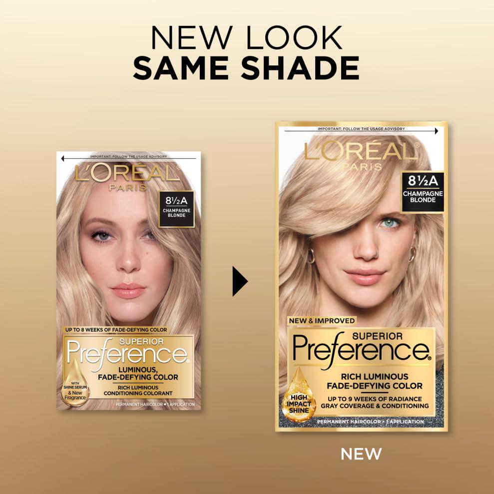 L'Oreal Paris Superior Preference Fade-Defying + Shine Permanent Hair Color, 8.5A Champagne Blonde, Pack Of 1, Hair Dye,