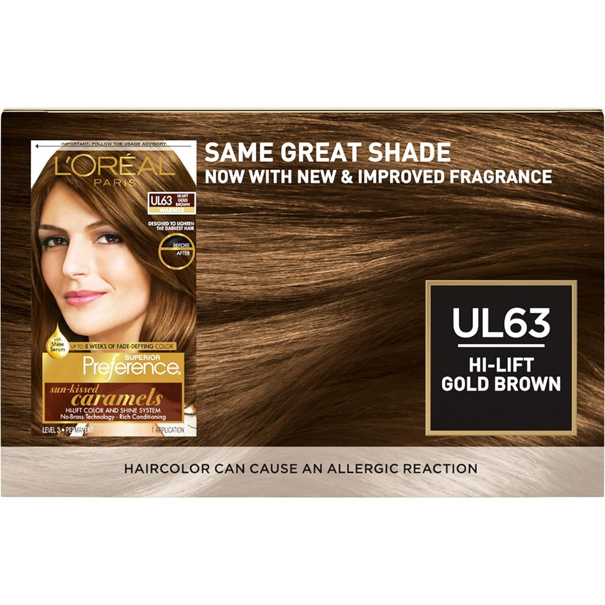 L'Oreal Paris Superior Preference Fade-Defying + Shine Permanent Hair Color, U163 Hi-Lift Golden Brown, Pack Of 2, Hair Dye,