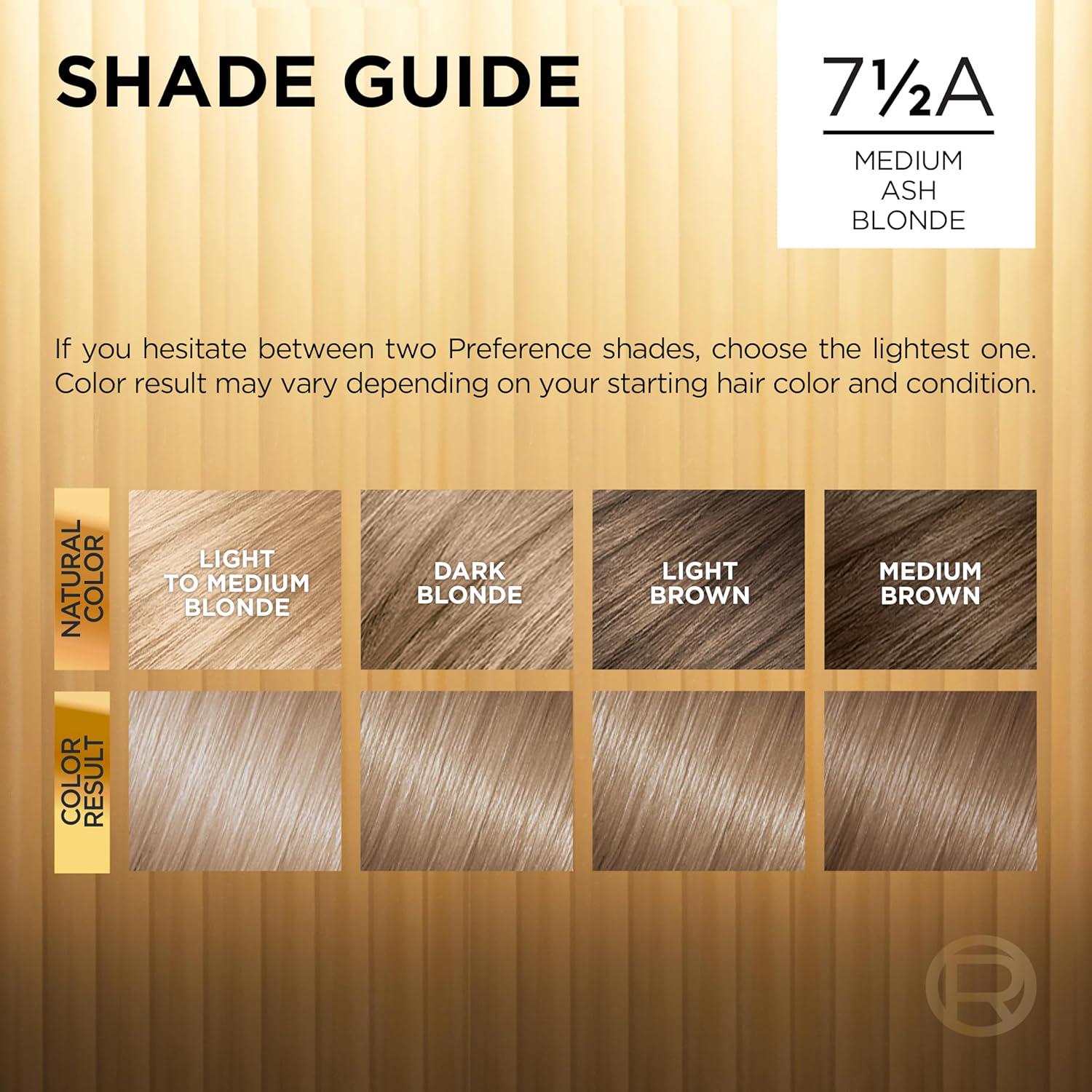 L'Oreal Paris Superior Preference Fade-Defying + Shine Permanent Hair Color, 7.5A Medium Ash Blonde, Pack Of 1, Hair Dye,