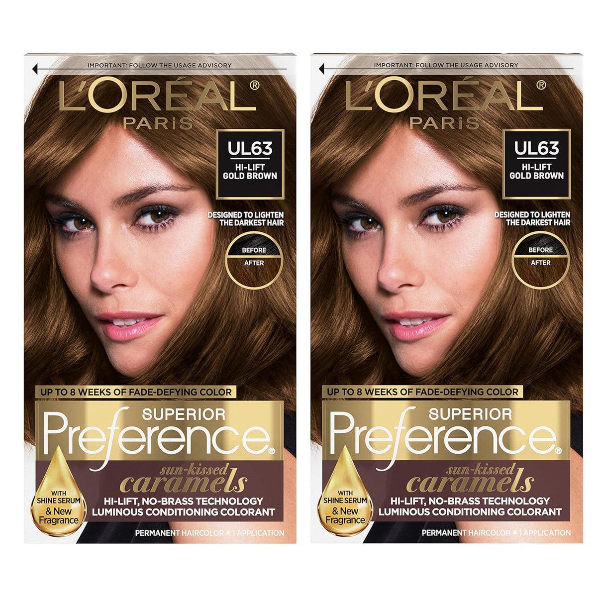 L'Oreal Paris Superior Preference Fade-Defying + Shine Permanent Hair Color, U163 Hi-Lift Golden Brown, Pack Of 2, Hair Dye,