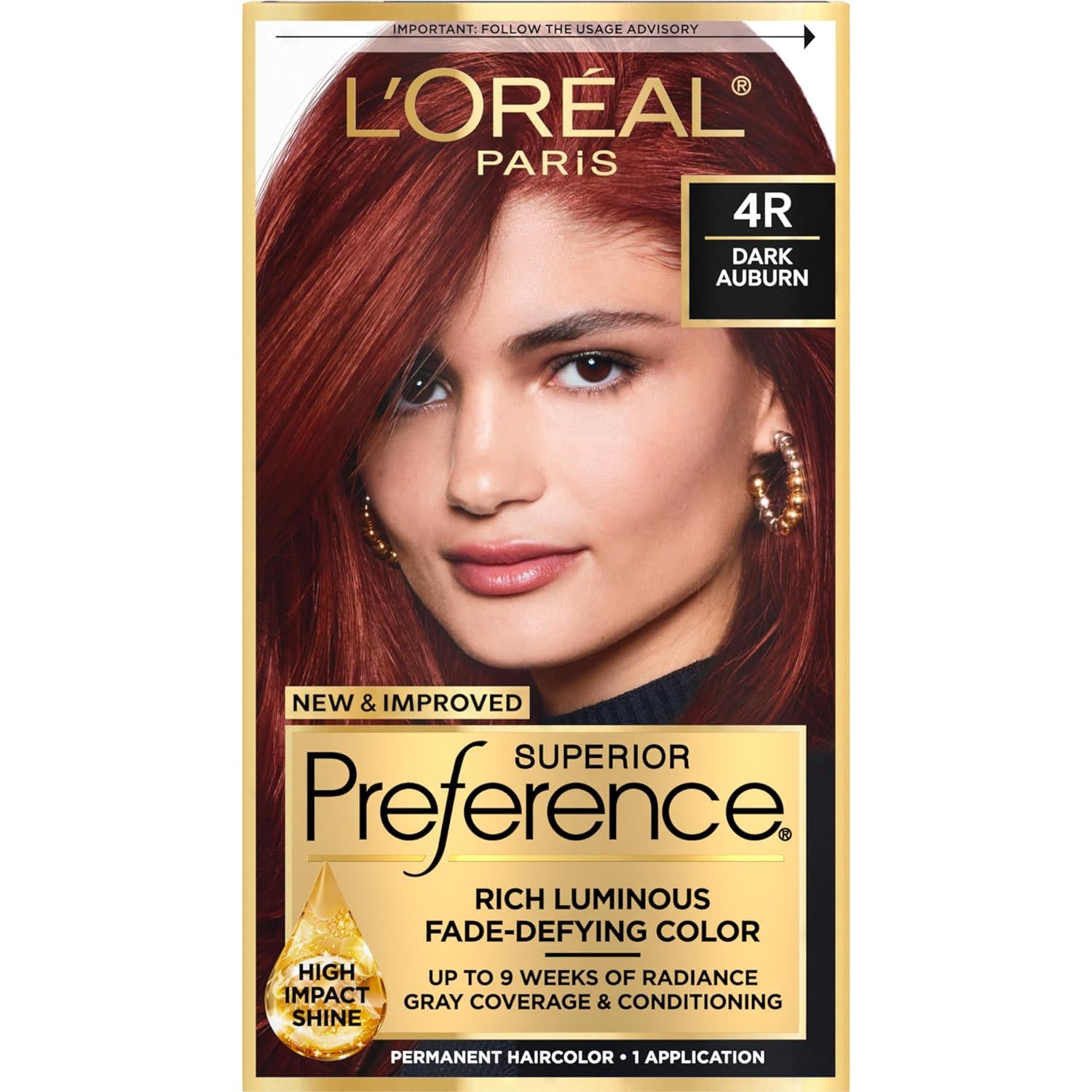 L'Oreal Paris Superior Preference Fade-Defying + Shine Permanent Hair Color, 4R Dark Auburn, Pack Of 1, Hair Dye,