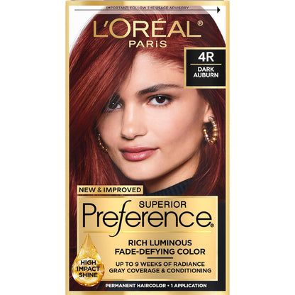L'Oreal Paris Superior Preference Fade-Defying + Shine Permanent Hair Color, 4R Dark Auburn, Pack Of 1, Hair Dye,