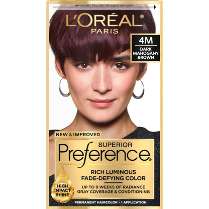 L'Oreal Paris Superior Preference Fade-Defying + Shine Permanent Hair Color, 4M Dark Mahogany Brown, Pack Of 1, Hair Dye,