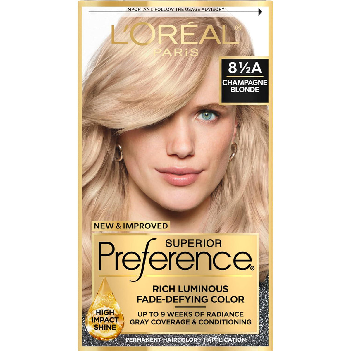 L'Oreal Paris Superior Preference Fade-Defying + Shine Permanent Hair Color, 8.5A Champagne Blonde, Pack Of 1, Hair Dye,