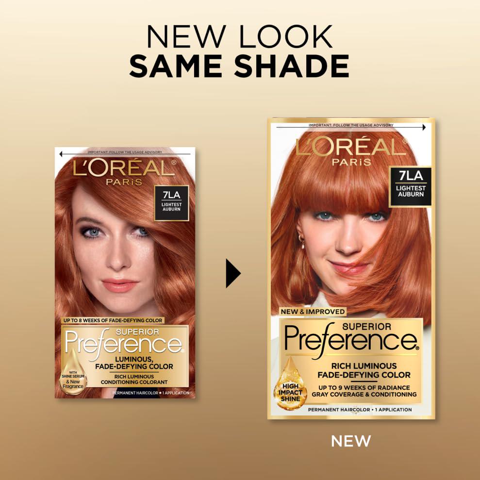 L'Oreal Paris Superior Preference Fade-Defying + Shine Permanent Hair Color, 7LA Lightest Auburn, Pack Of 1, Hair Dye,